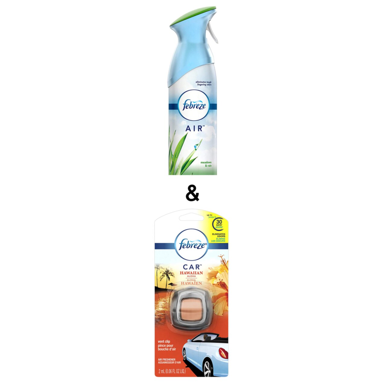 Febreze Car Vent Clip Hawaiian Aloha Air Freshener 1 Count - Packaging May Vary By and Air Freshener Meadows and Rain